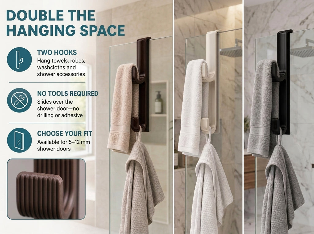 Over-the-Shower-Door Double Hook | No-Drill Towel  Robe Hanger