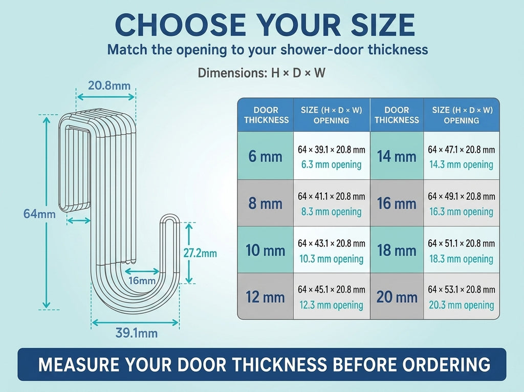 SHOWER DOOR HOOK | BATHROOM TOWEL HANGER | 4 SIZES