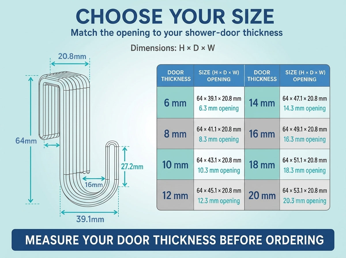 SHOWER DOOR HOOK | BATHROOM TOWEL HANGER | 4 SIZES