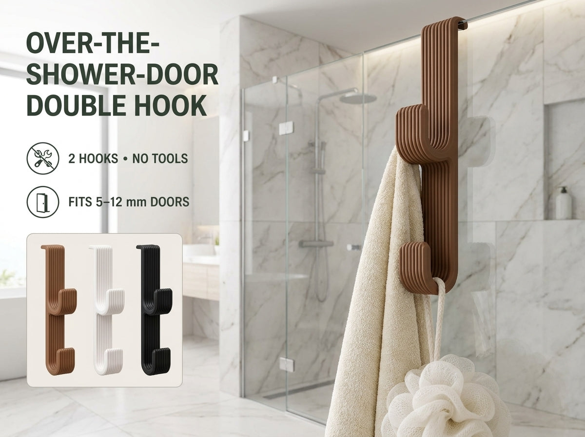 Over-the-Shower-Door Double Hook | No-Drill Towel  Robe Hanger