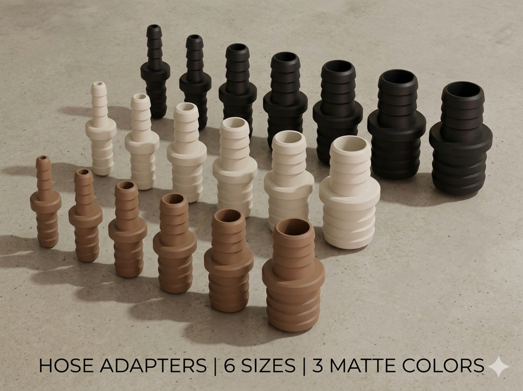HOSE ADAPTERS | 6 SIZES | 3 MATTE COLORS