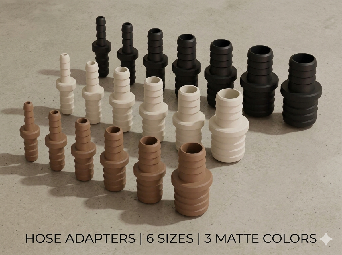 HOSE ADAPTERS | 6 SIZES | 3 MATTE COLORS