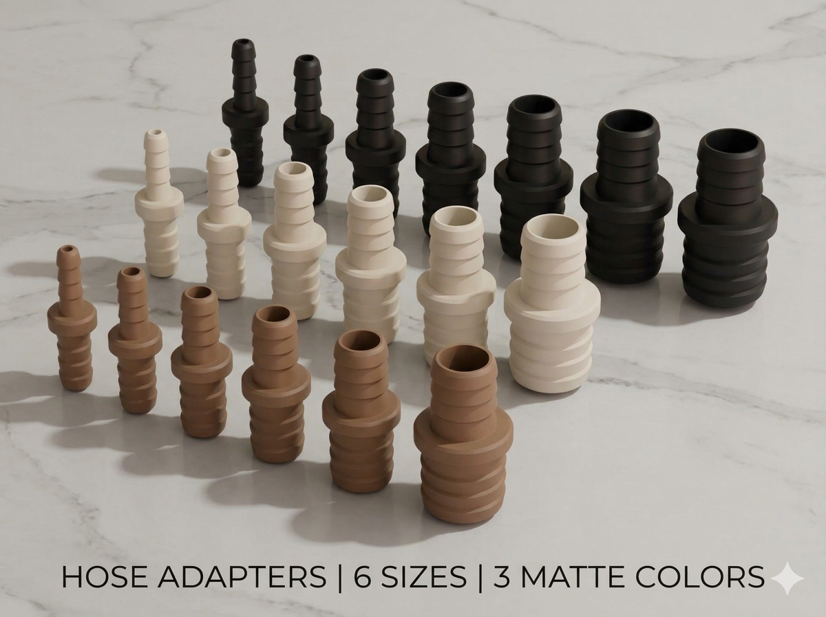 HOSE ADAPTERS | 6 SIZES | 3 MATTE COLORS